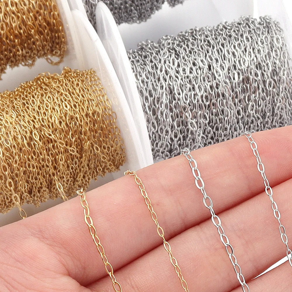 10 Yards/Rolle Edelstahlketten in O-Form, Kreuzgliederketten für die Schmuckherstellung, DIY handgefertigte Halsketten, Armbänder, Zubehör