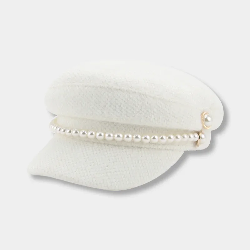 Military Cap Hats for Women Winter Women Hat Solid Fur White Black Pearl Fashionable Winter Hats Luxury Berets Gorras Para Mujer