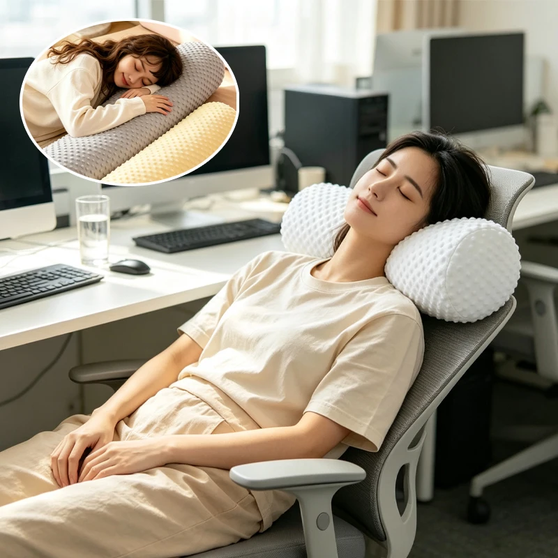 Ergonomic Long Cylinder Body Pillow with Detachable Cover Fluffy PP Cotton Filling Roll Bolster Cushion for Neck Waist Knee