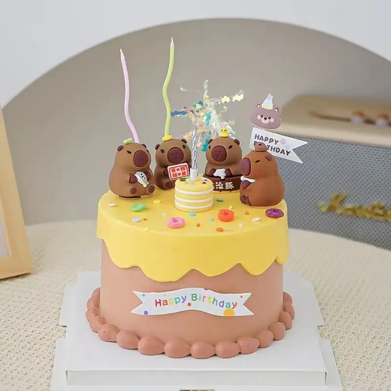 Capybara-Kuchenaufsatz, Capybara-Geburtstagsparty-Dekoration, Kunststoff, Capybara-Puppe für Kinder, alles Gute zum Geburtstag, Party, Kuchendekoration – Detail 5
