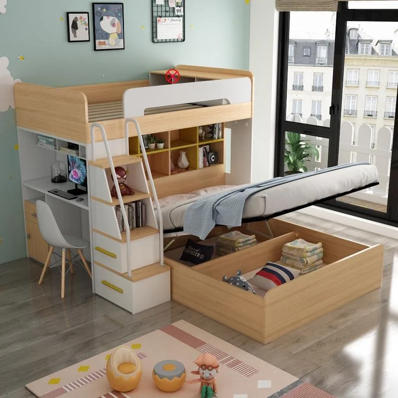 Children's staggered upper and lower beds Small apartment design Multifunctional staggered high and low beds Bunk beds with ward