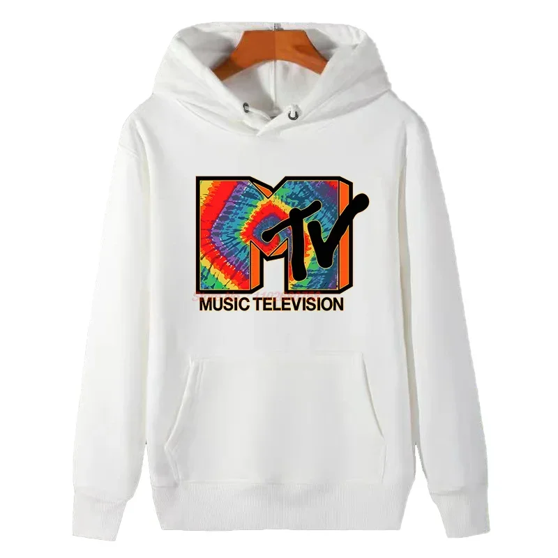 Mtv Retro Graphic Hooded Sweatshirts Fashion Winter Thick Sweater Hoodie Suitable For All Ages Fleece Hoodie Men's Sweat-Shirt