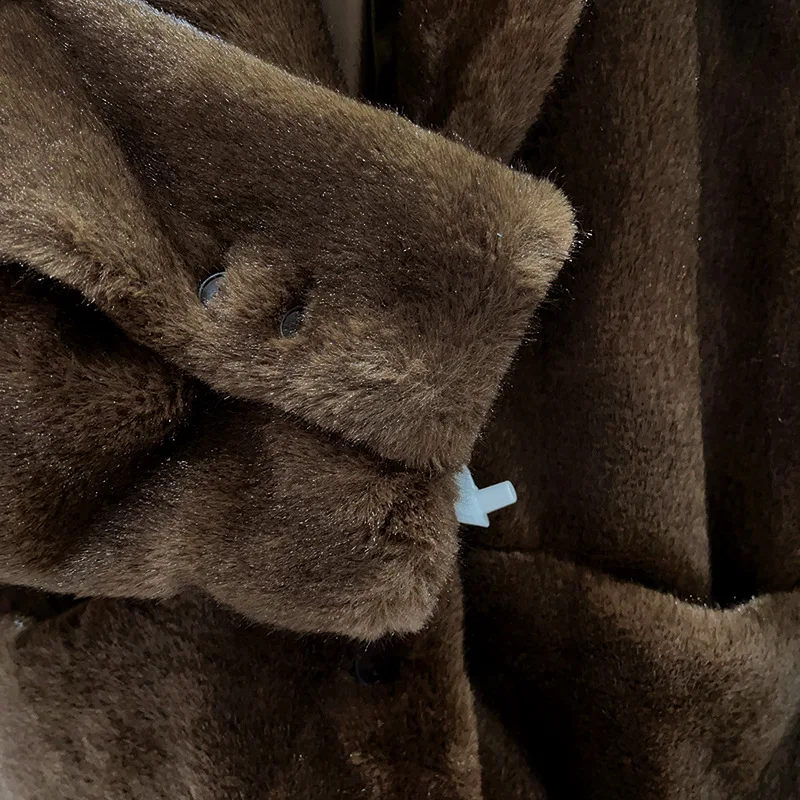 【Gift Free】2025 Autumn/Winter Fashionable Easy-Care Long Brown Faux Fur Coat with Turn-Down Collar
