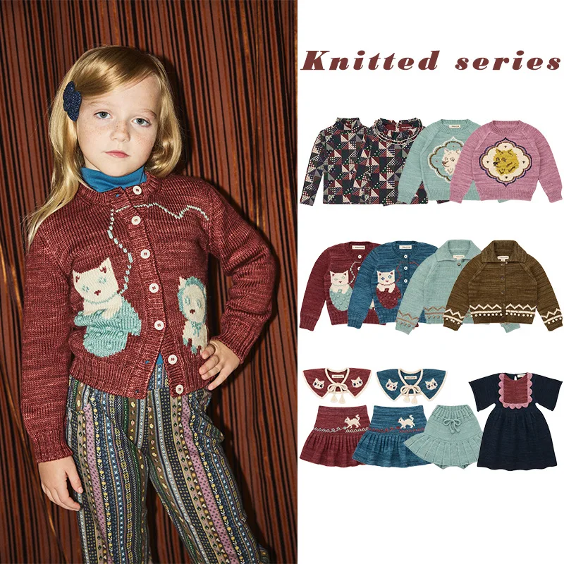 

Предпродажа, корейская зимняя одежда для девочек, трикотаж, кардиган с героями мультфильмов, свитер, юбки, новинка 2025, осеннее женское рождественское платье принцессы