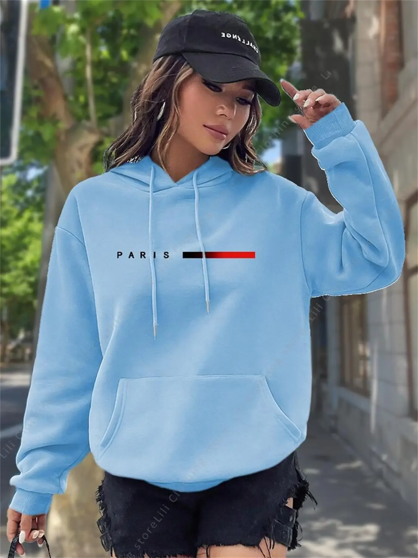 PARIS Hot Selling Hoodies for Women Tops Fashion Aesthetic Sweatshirt Y2k Street Clothing Pink Black Pullover Woman Hoody S-3XL
