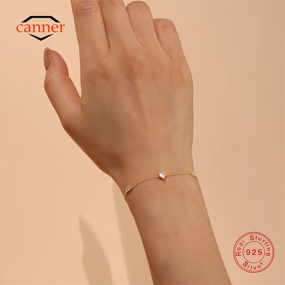 

CANNER S925 Sterling Silver Love Zircon Stacked Women's Bracelet Personality Simple Versatile Geometric CZ Bracelet Fine Jewelry