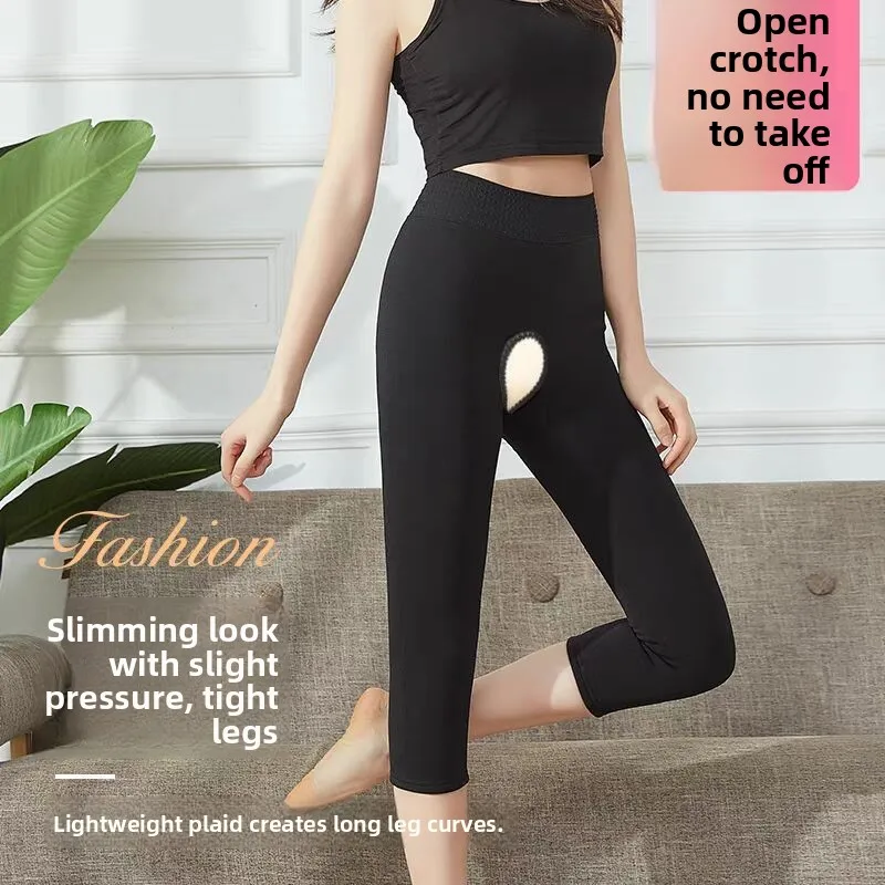 الدافئة مفتوحة المنشعب كابري السراويل النساء صوف مبطن الشتاء طماق 7 8 الحرارية التمهيد قطع الجوارب حجم كبير البقاء حتى الفخذ العليا الجوارب #1