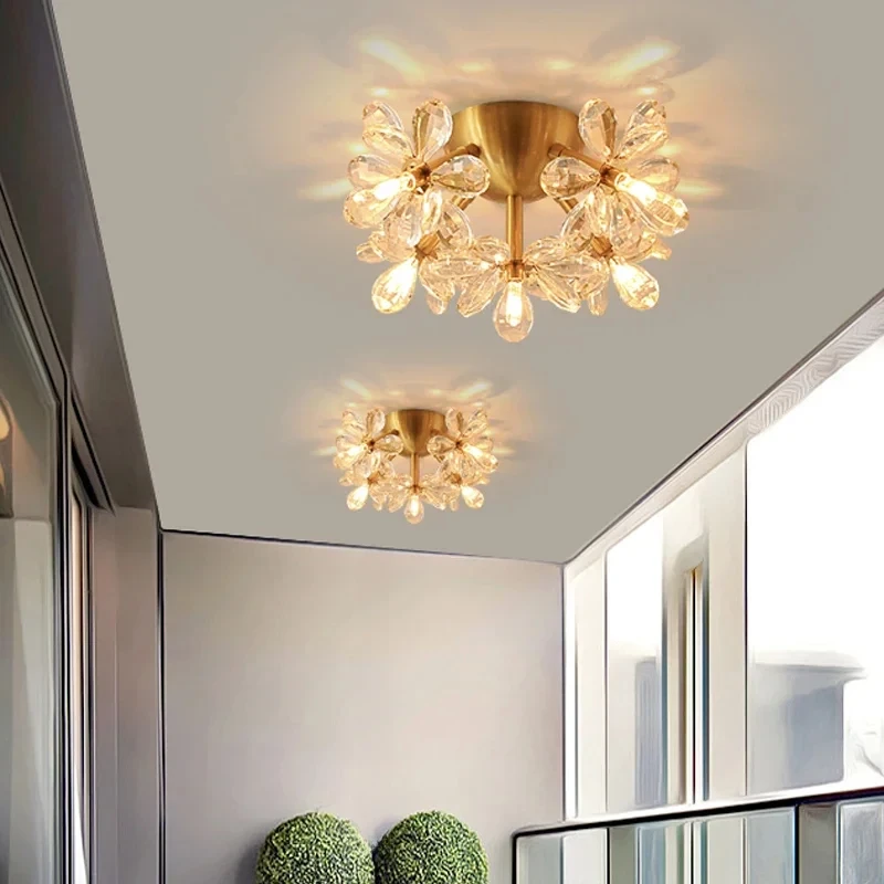 Modern Crystal LED Teto Lâmpada, Luminária para Corredor e Corredor, Flower Light para Entrada, Hall e Varanda, Luminária