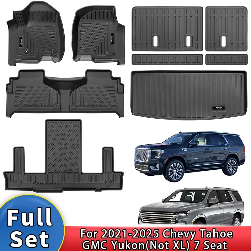 

TPE Floor Mats for 2021-2025 Chevy Tahoe/GMC Yukon(Not XL) 7 Seat Accessories 3 Rows Trunk Cargo Liner Backrest Mat All Weather
