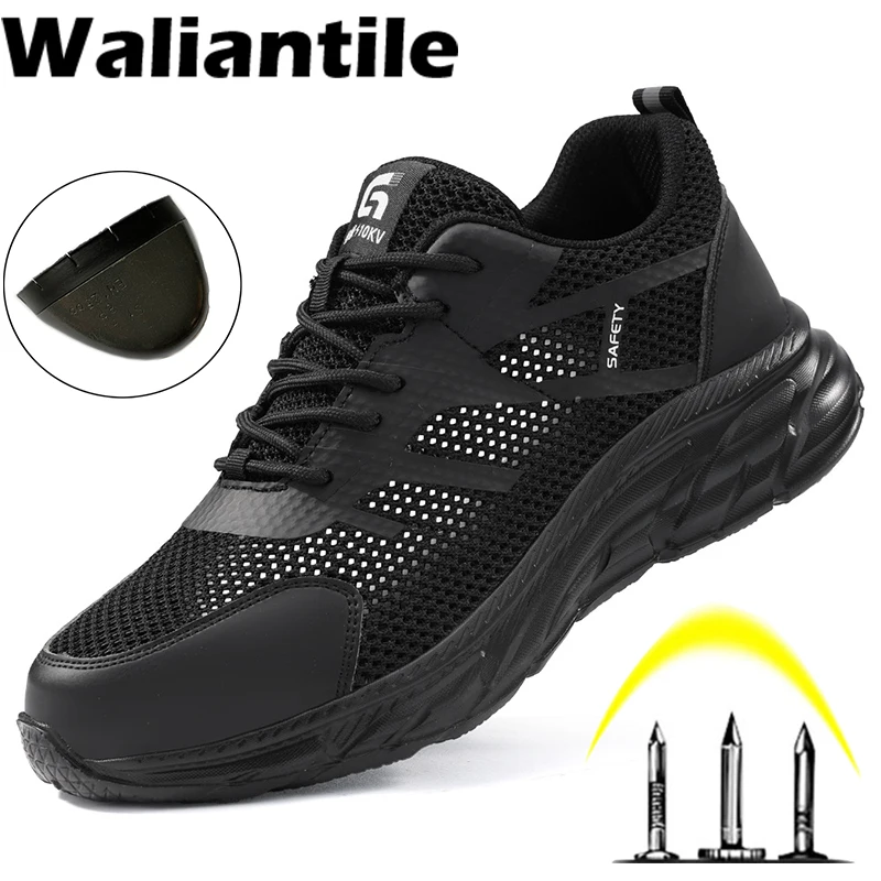 

Waliantile Summer Breathable Men Safety Shoes Anti-smashing Construction Working Boots Puncture Proof Indestructible Work Shoes
