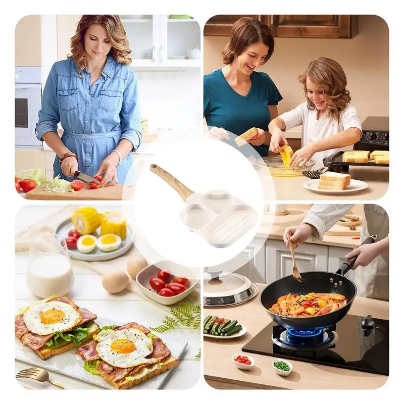 Egg Frying Pan New household three-in-one love bacon pan two-hole omelette pan Divided Pancakes Fried Egg Grill Pan for Breakfas