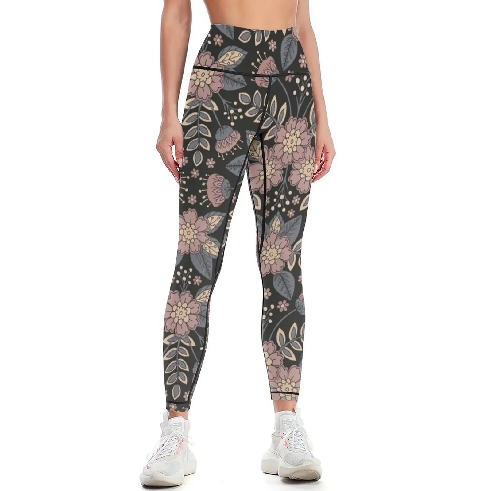 

Mauve, Blue-Gray and Black Floral Leggings push up legging sportswear for gym sports for push up harem pants Womens Leggings