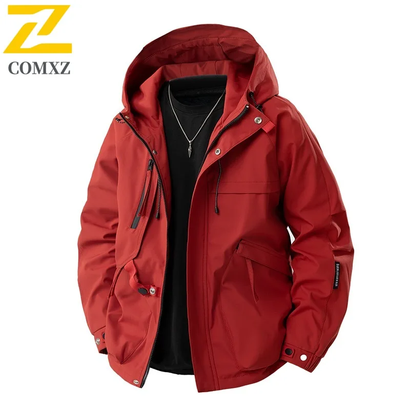 

COMXZ Outdoor Mountaineering Mens Jacket Premium Hooded Lightweight Motorcycle Coat Fashion Street Style Windproof Autumn Coats