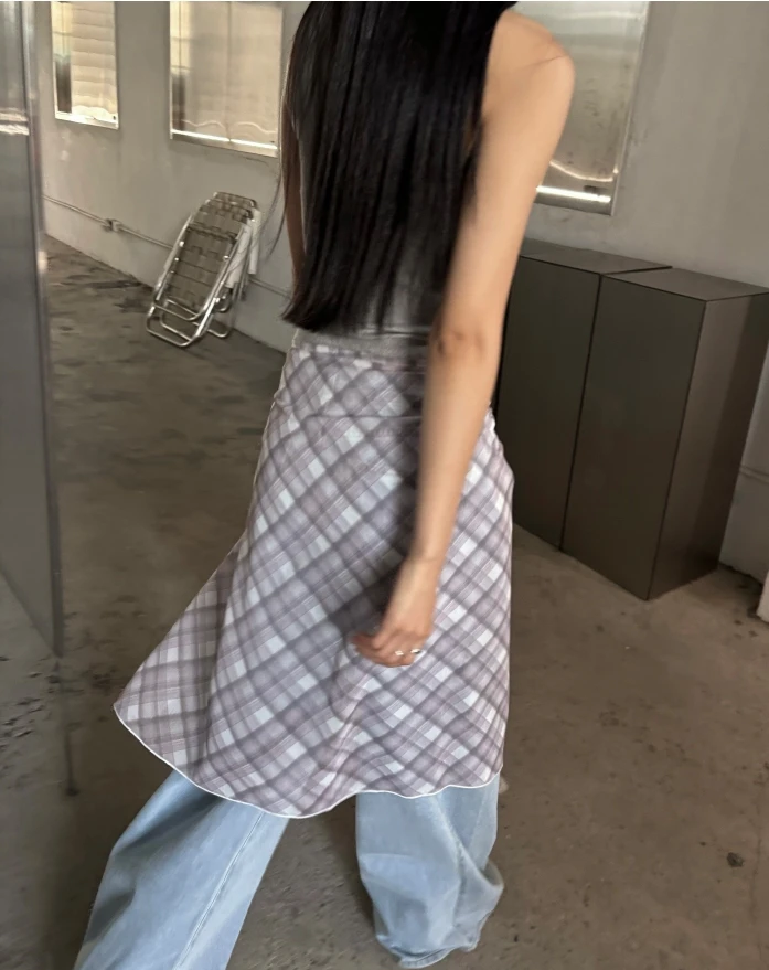 Koreański styl Jednoczęściowa, warstwowa, szyfonowa półspódnica w kratę