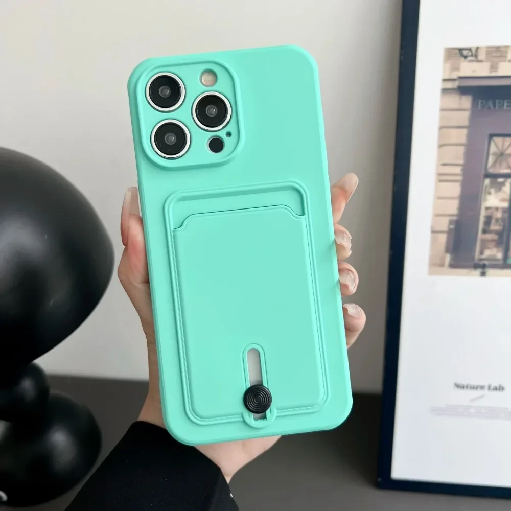 Push-Kartentasche, Halter, Brieftasche, Handyhülle für iPhone 16E, 16 15 Plus, 14 13 12 11 Pro Max, stoßfeste, weiche, matte Silikonhülle
