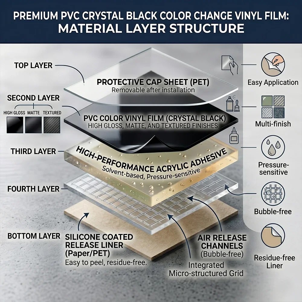 Glänzende PET Klavierlack-Schwarz Auto-Vinylfolie Luftblasenfreie Selbstklebende PVC Hochglanz-Schwarz Auto-Karosserie Farbwechselfolie Zubehör – Detail 9