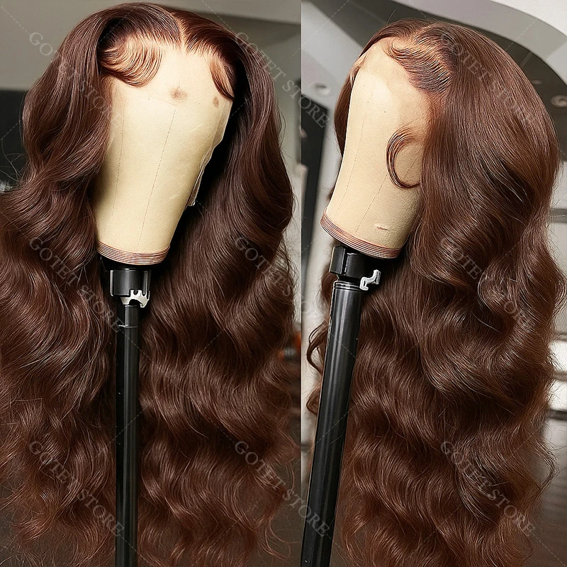 13x4 chocolate marrom hd frente do laço perucas de cabelo humano onda do corpo peruca de cabelo humano 36 Polegada colorido perucas de cabelo humano para mulher