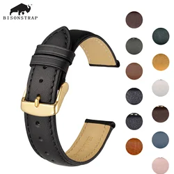 BISONSTRAP Calfskin Leather Watchband Soft Material Wrist Strap 16mm 18mm 19mm 20mm 21mm 22mm 23mm 24mm Watch Band Gold Buckle