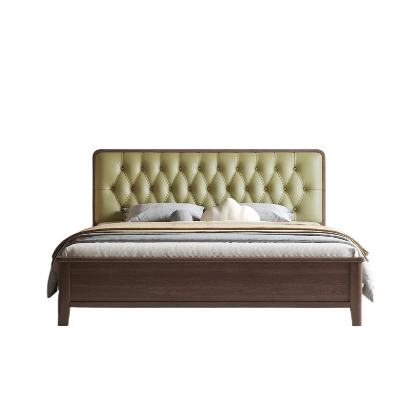 

Solid wood bed walnut modern simple 1.8 meters double light luxury soft master bedroom