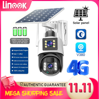 Linook V380,4K wireless 4G SIM card outdoor solar camera waterproof 360 dual lens,CCTV home security IP camera, built-in battery