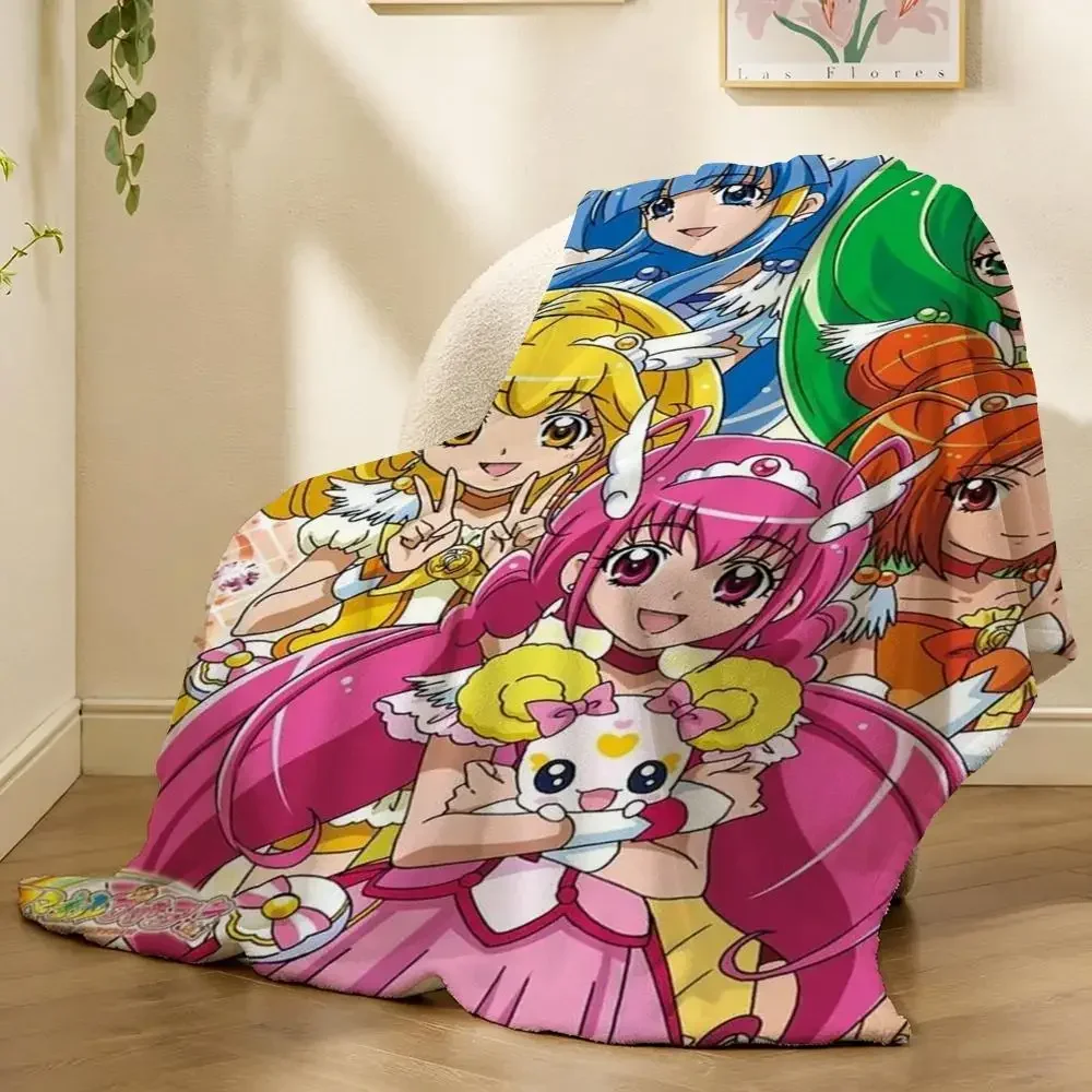Cure Happy, S-Smile P-PreCure Throw Soft Flannel Throw Blanket, Breathable Summer Nap Blanket For Home Travel Cozy Decor