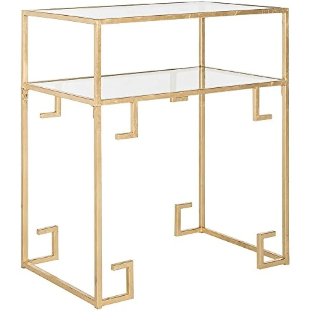 Colección Home Mesa con llave griega con tapa de cristal dorado Berdine