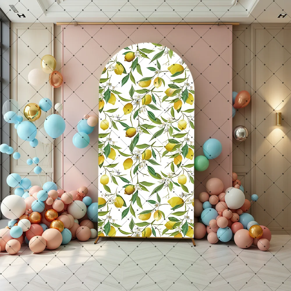 She Found Her Main Squeeze Arch Background Lemon Bridal Shower Lemonade Girls Blue Tiles Photography Backdrop Props