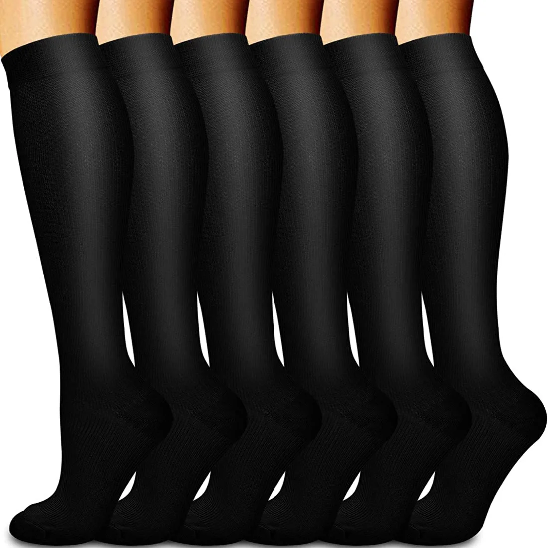 Calcetines de compresión hasta la rodilla para hombres y mujeres, medias deportivas de Color negro y sólido, Edema, Diabetes, venas varicosas, 6