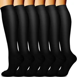 6 Pairs Black Solid Color Compression Stocking Women Men Knee High Sport Socks Edema Diabetes Varicose Veins Compression Socks