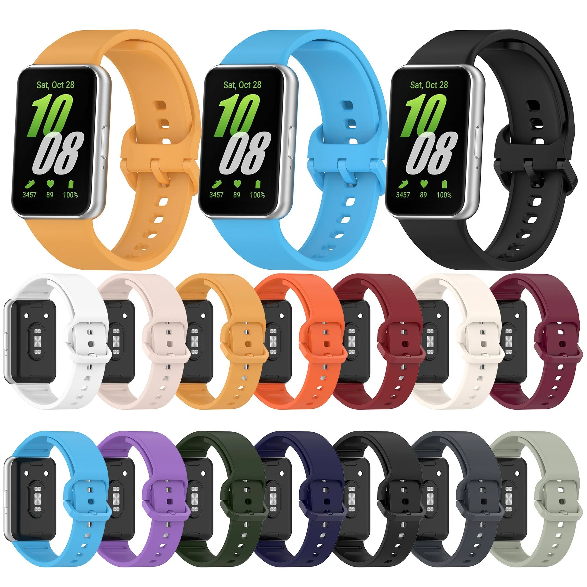 Silicone Watch Strap with Pin Buckle Suit for Samsung Galaxy Watch Fit3 Breathable Monochrome Strap with Coloured Flat Buckle