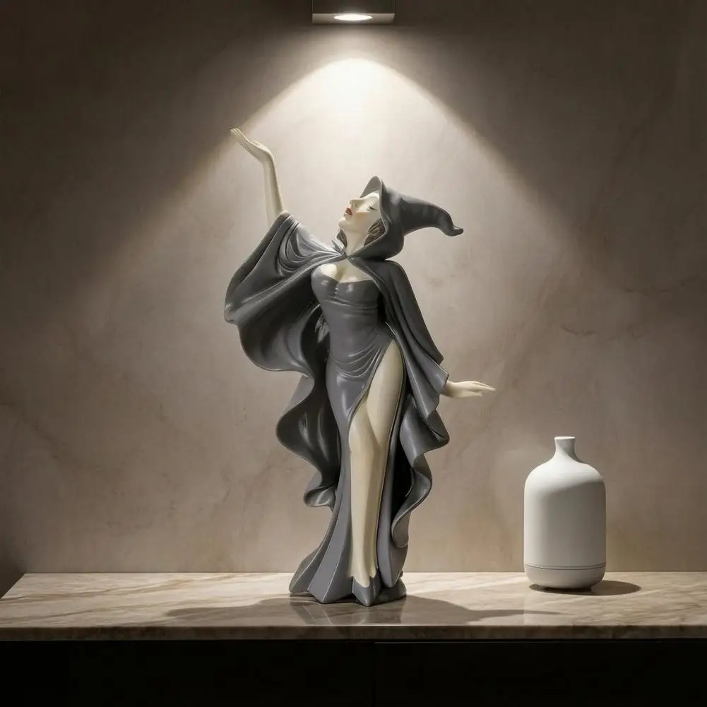 Luxury Retro Figurine Black Queen Resin Statue Mysterious Black Cloak Witch Queen Resin Statue Elegant Female for Entryway
