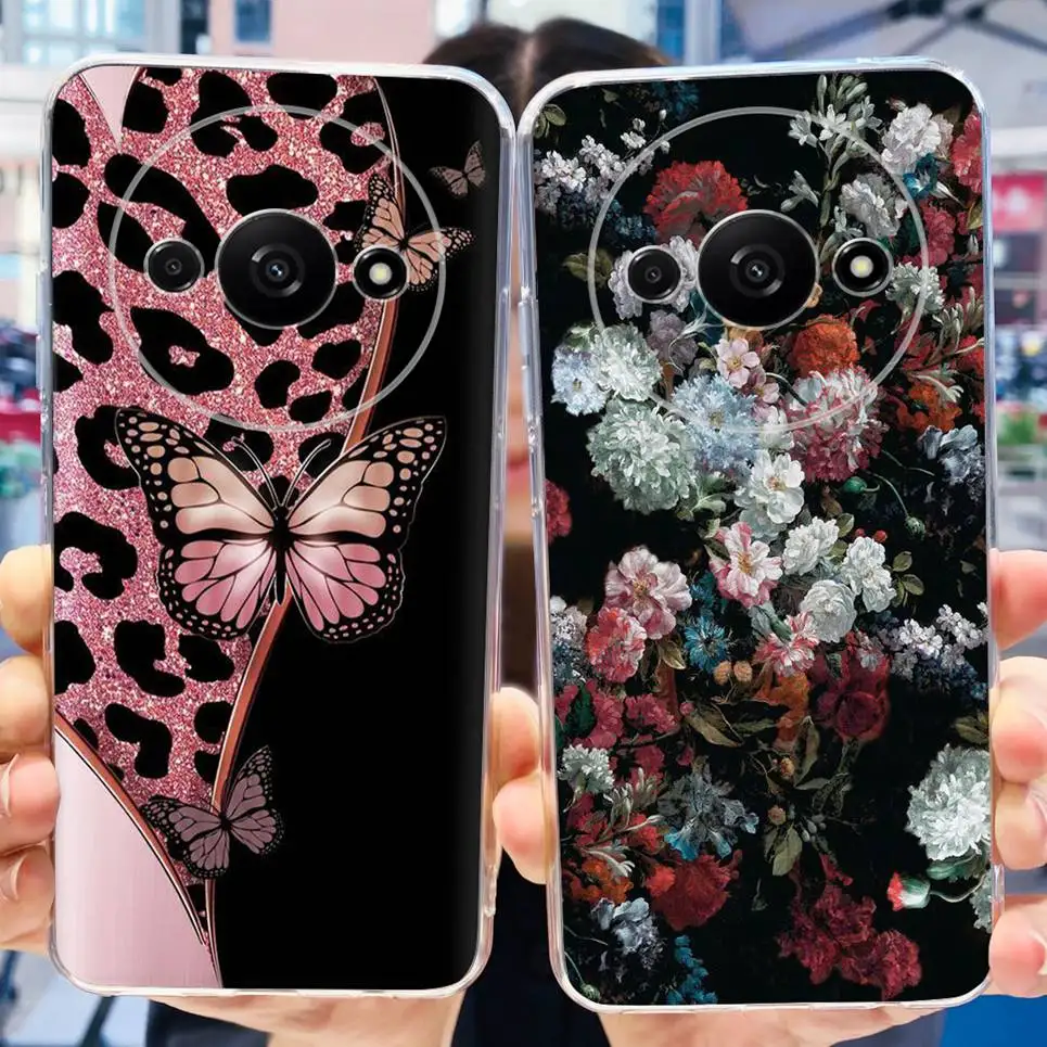 For Cover Xiaomi Redmi A3 A3x Phone Case Butterfly Flower Colorful Girly Funda Transparent Soft TPU Silicone RedmiA3 Back Cover