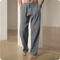 Japanese Loose Men's Cotton Linen Pants Male Summer New Breathable Solid Color Linen Trousers Fitness Streetwear Plus Size M-5XL