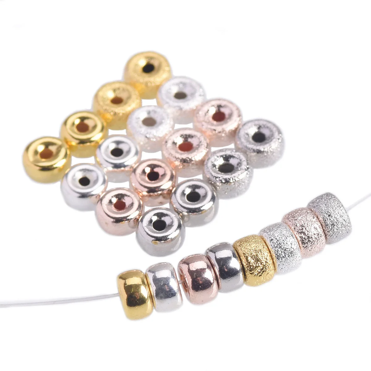 Flat Cylinder 4mm 5mm 6mm 8mm 10mm Gold/Silver Color Hollow Matte Brass Metal Loose Spacer Beads For Jewelry Making DIY