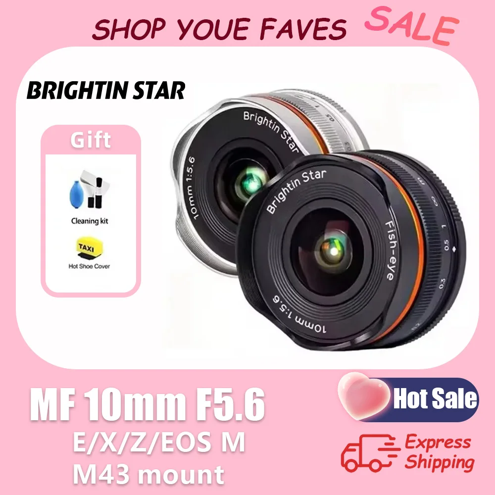 Brightin Star 10mm F5.6 APS-C Wide Angle Fisheye Prime Manual Focus Lens for Sony E FE Canon EOS M Fuji X FX Nikon Z M4/3 Mount