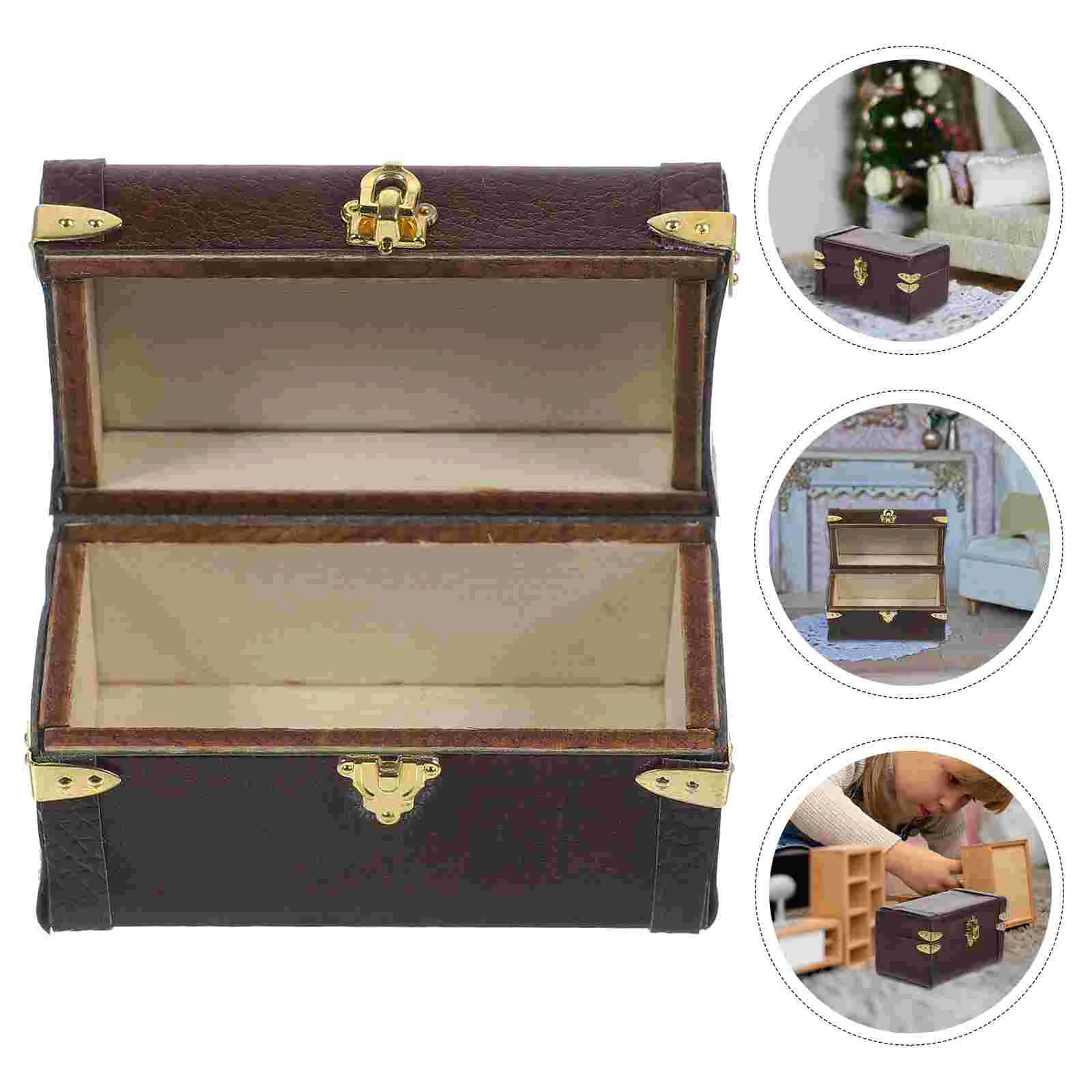 Suitcases Vintage Mini House Decor Ornament Miniature Dollhouse Trolley Brown Carrying