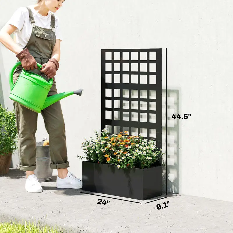 Outsunny Galvanized Raised Garden Bed Planter Box with Trellis for Climbing Plants, Vegetable, Vines, 24