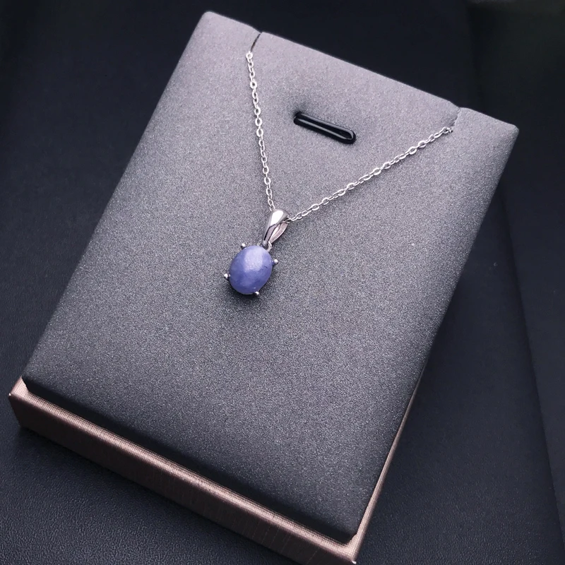 100% Natural Tanzanite Pendant Sterling 925 Silver Gemstone 7*9mm Necklace for Women Lady Wedding Party Trendy Jewelry Gift