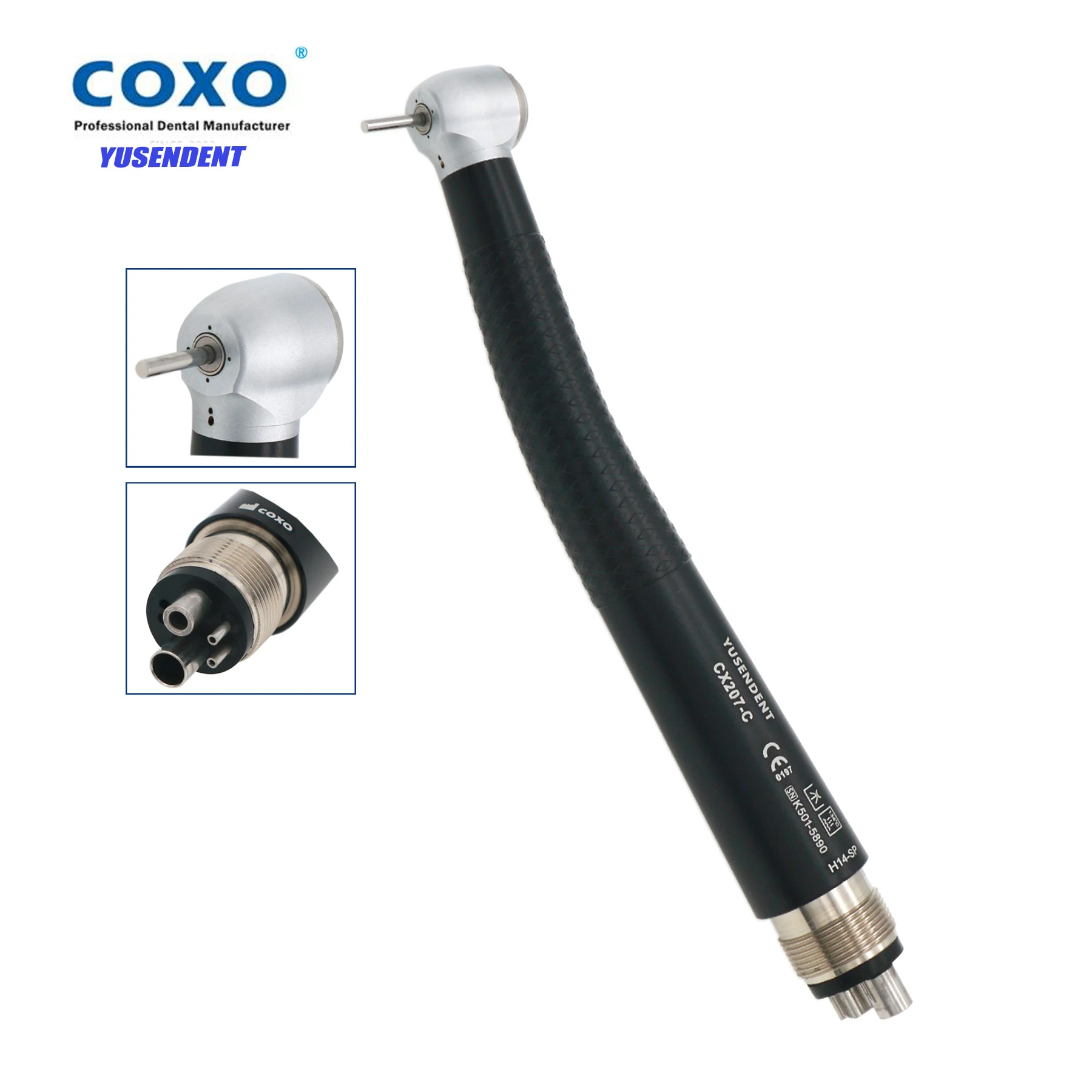 COXO Black Dental High Speed Standard Head Handpiece 4 Hole M4  Air Turbine Bearings Single Spray Fit NSK PANA MAX Type