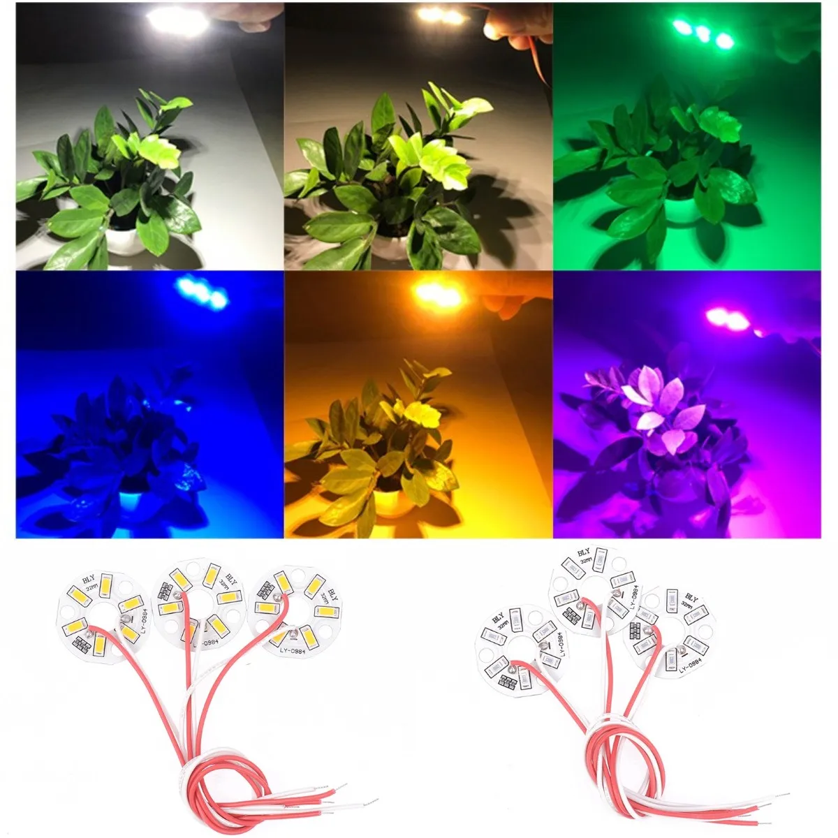 LED Chip Bead Lights Board, Lâmpada Redonda, Fonte de Luz de Transformação, Verde Azul Vermelho Roxo e Branco Lâmpada, Novo, 3W, 5V, 32mm, 3Pcs