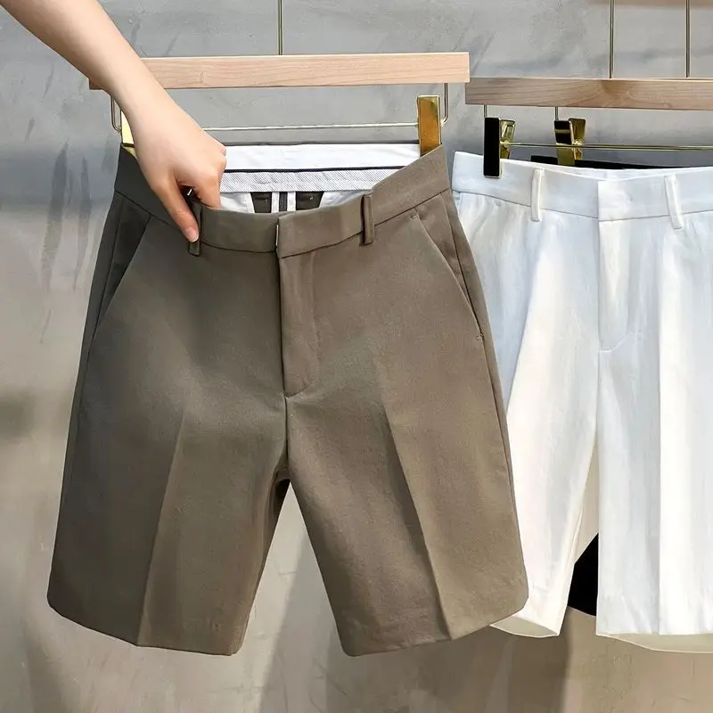 2026 New Men's Summer Fashion Casual Suit Shorts Male Solid Color Pockets Shorts Men Business Casual Slim Fit Short Pants
