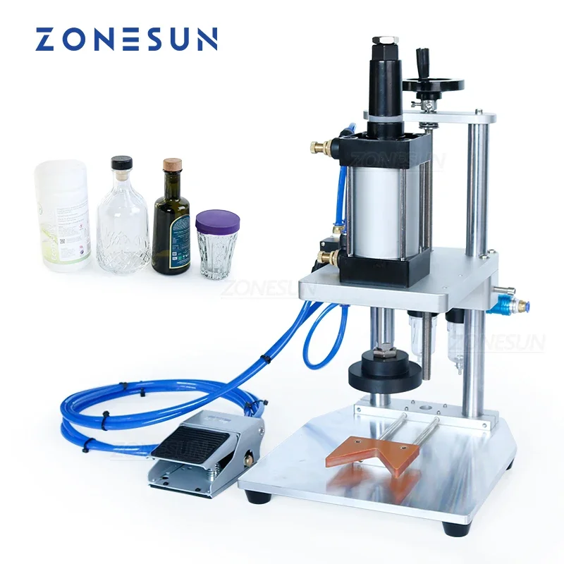 ZONESUN-ZS-XG70ZC de sobremesa neumática, máquina de prensado de tapa de corcho, lata de leche en polvo, botella de vino