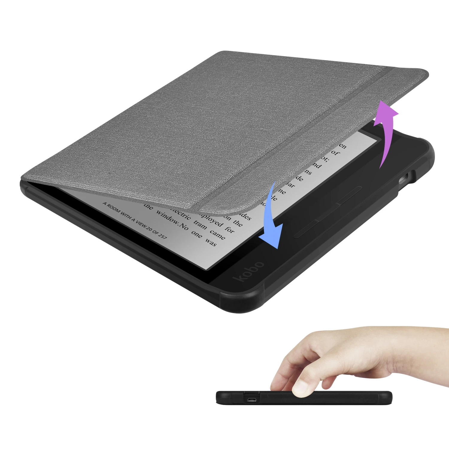 For New Kobo Libra Colour Soft Case with Hand Strap Fabric Smart Cover for Libra 2/H2O Magnetic Protective Slimshell