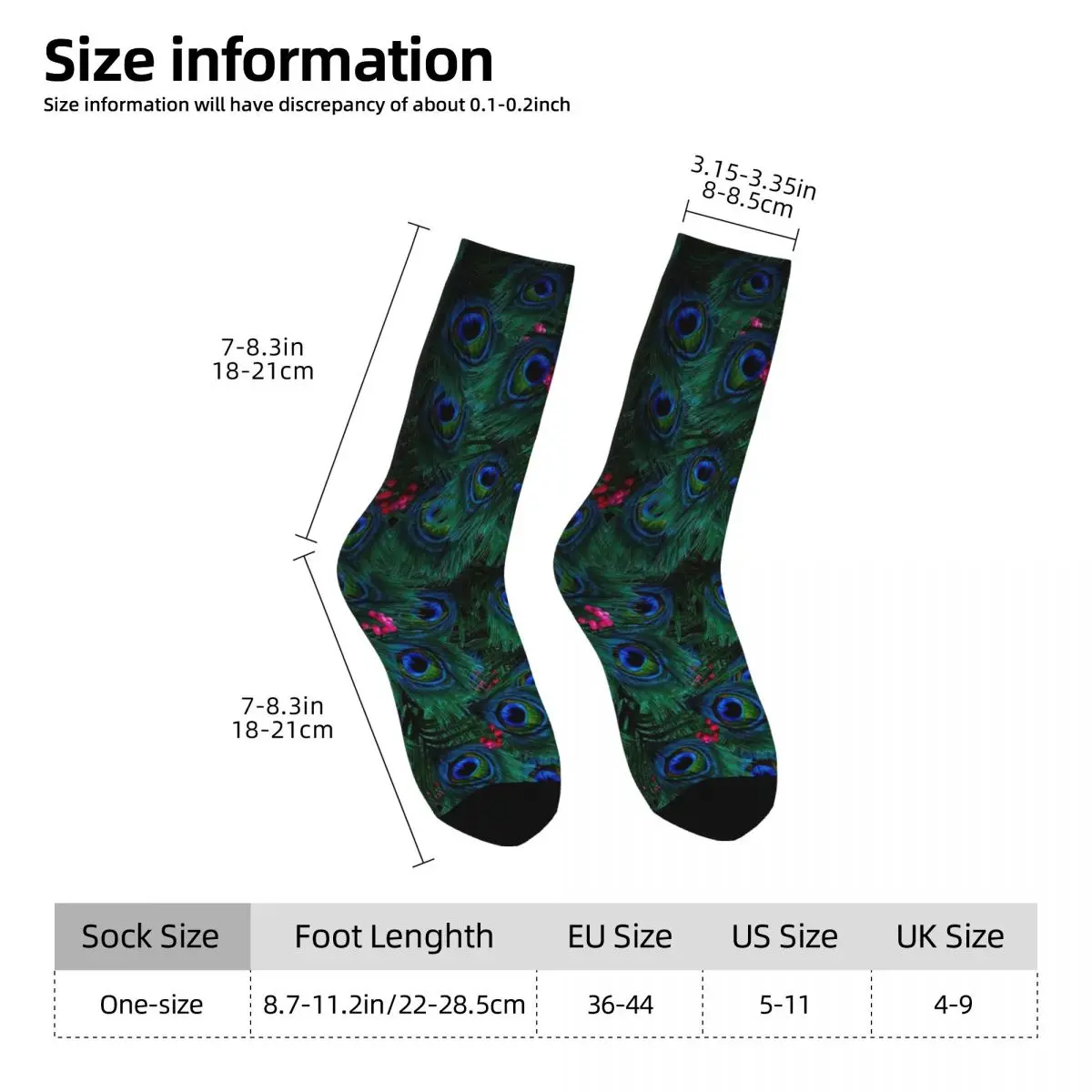 All Seasons Crew Stockings Vintage Peacock Feather Socks Crazy Hip Hop Long Socks for Men Women Valentine's Day Gifts