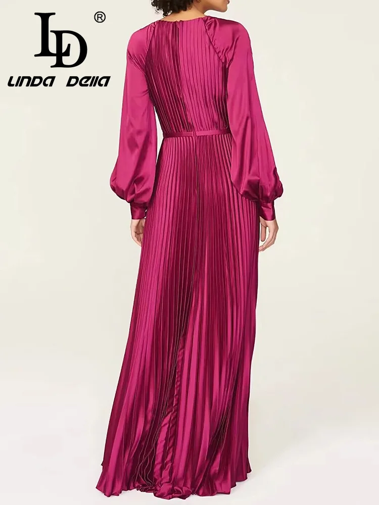 فستان نسائي أنيق للحفلات الراقصة من LD LINDA DELLA بأكمام واسعة ومطوي عتيق وفضفاض للسهرة