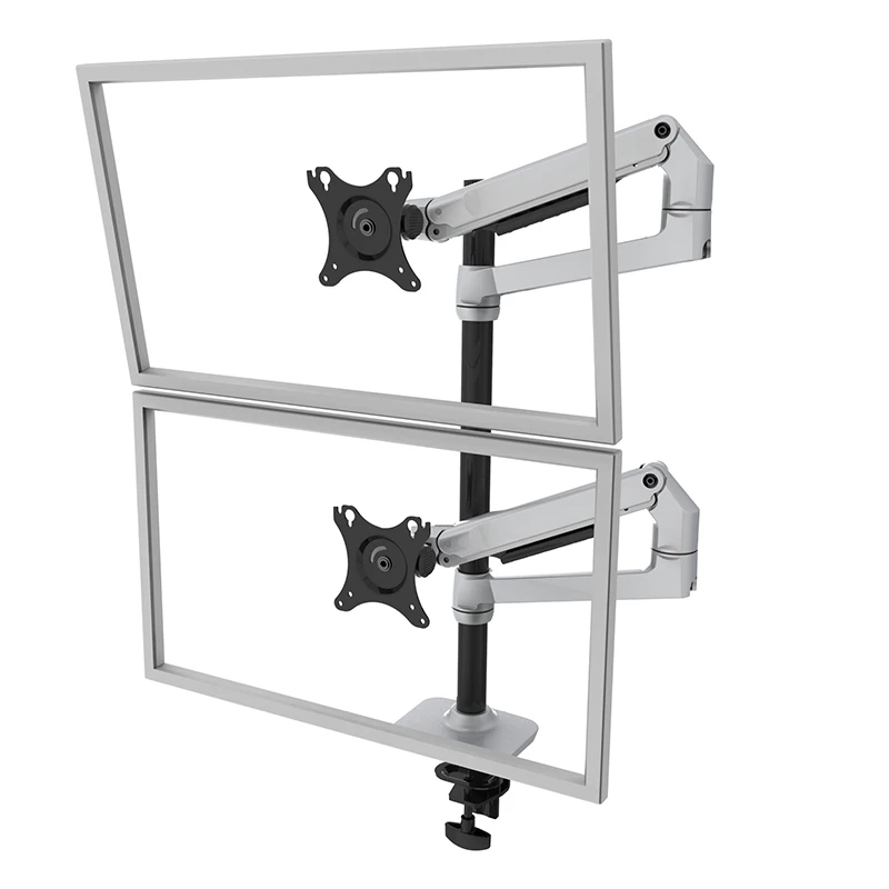 V6-2S-A Desktop Full Motion Dual Monitor Holder Mount Mechanical Spring Arm Aluminum Monitor Support Loading 11kgs