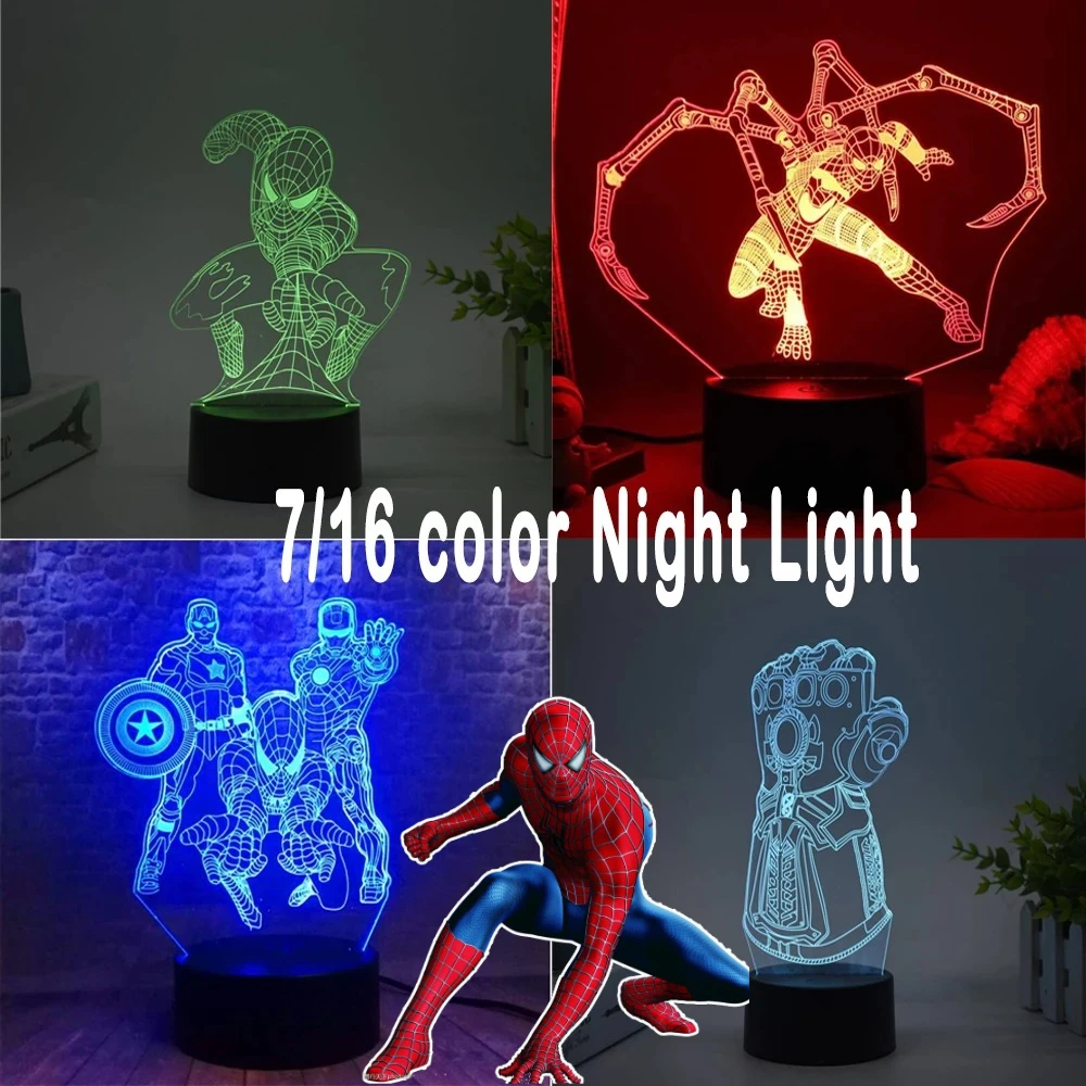 

2025 Spiderman VS Venom 7/16 цветов сенсорный пульт дистанционного управления светодиодный ночник сенсорная настольная лампа украшения детские игрушки подарки