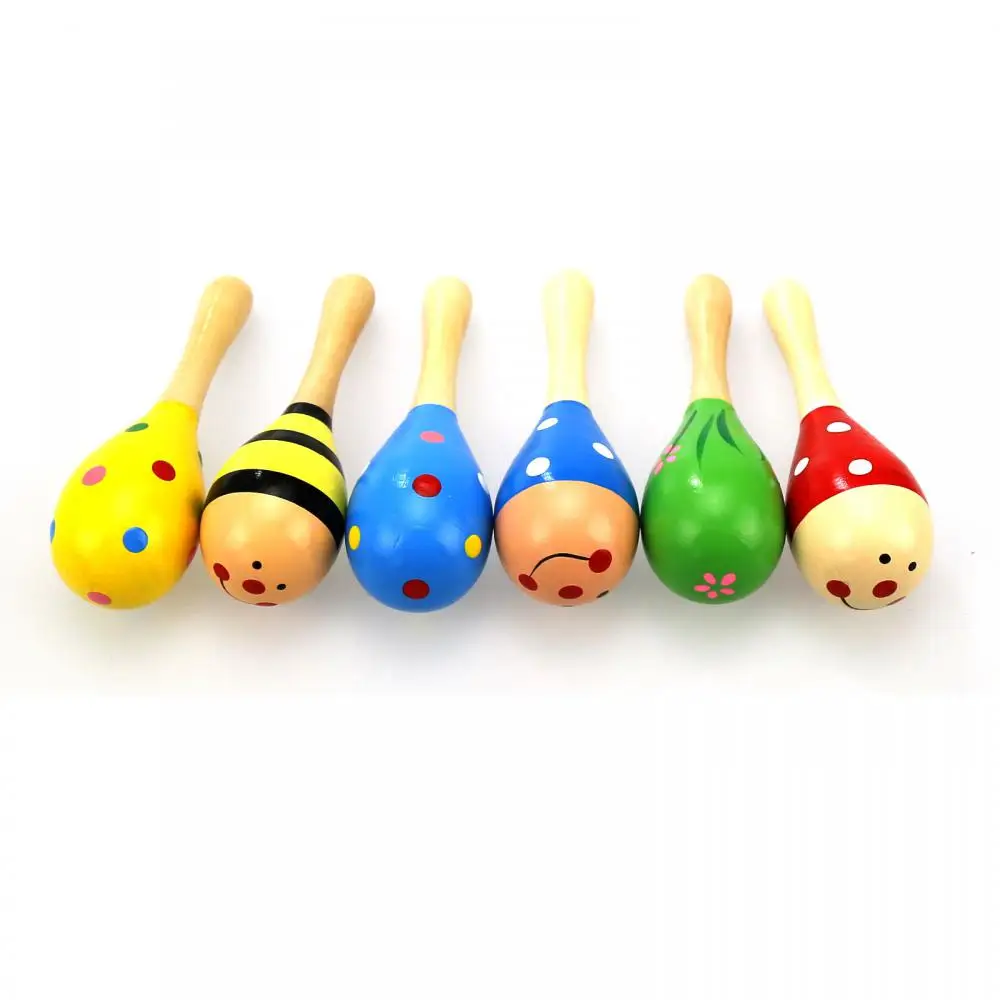 Juguete de lujo para bebé, maraca de arena pequeña de madera, ejercicios de agarre, instrumentos musicales para niños, Bola de Color aleatorio