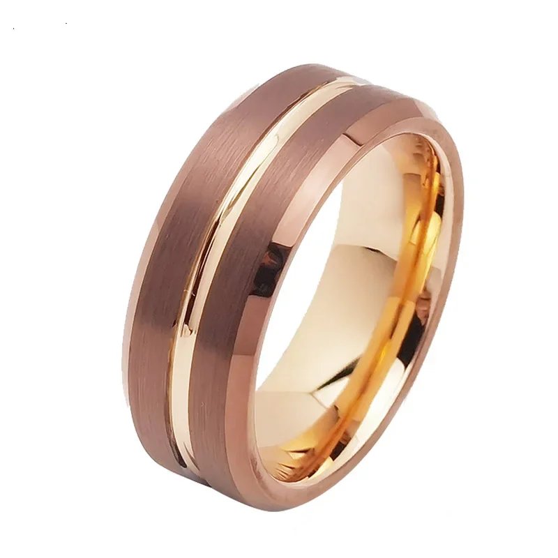 NONE Tigrade 6 mm 8 mm Wolframringe für Männer und Frauen, Roségoldfarbe, gebürstet, Ehering, Verlobungsring, Paarring, Komfort 3