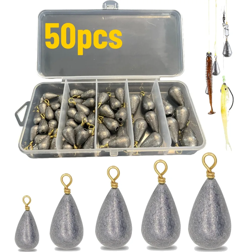 50 teile/schachtel Blei Angeln Sinker 3,5g/5g/7g/10g/14g Waterdrop-förmigen Twisted Ring Blei Sinker für Bass Casting Carolina Rig Tackle